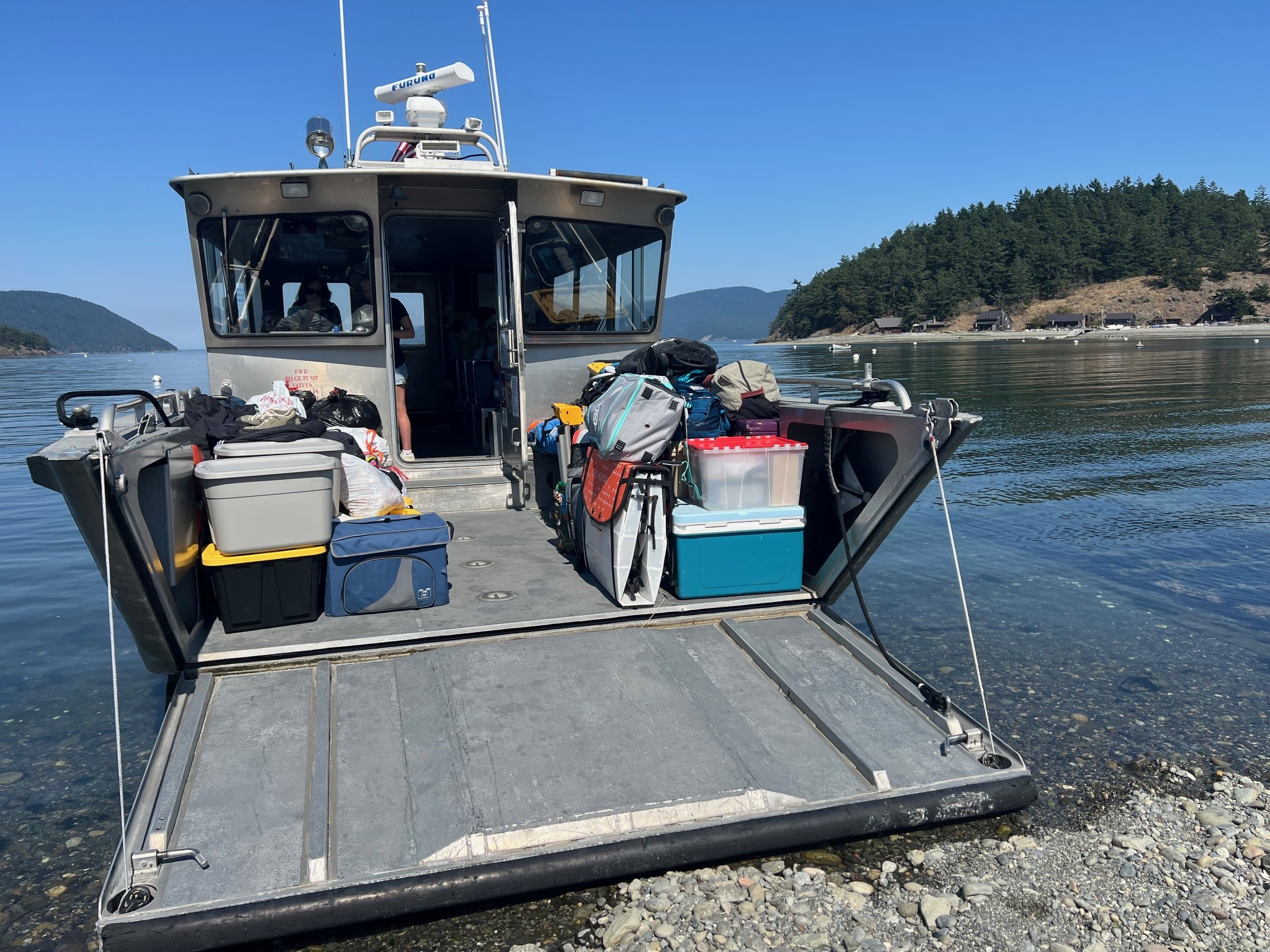 Island Express water taxi at the dock on Decatur Island.